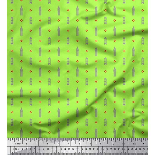 Soimoi Georgette Viscose Fabric Curve Diamond & Clock Tower Architectural Print Sewing Fabric Yard 42 Inch Wide