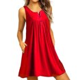 thumbnail image 4 of Robe Femme Plissée à Boutons Gilet T-shirt Robe Décontractée Plissée à Poches Robe Débardeur, Rouge, G, 4 of 8