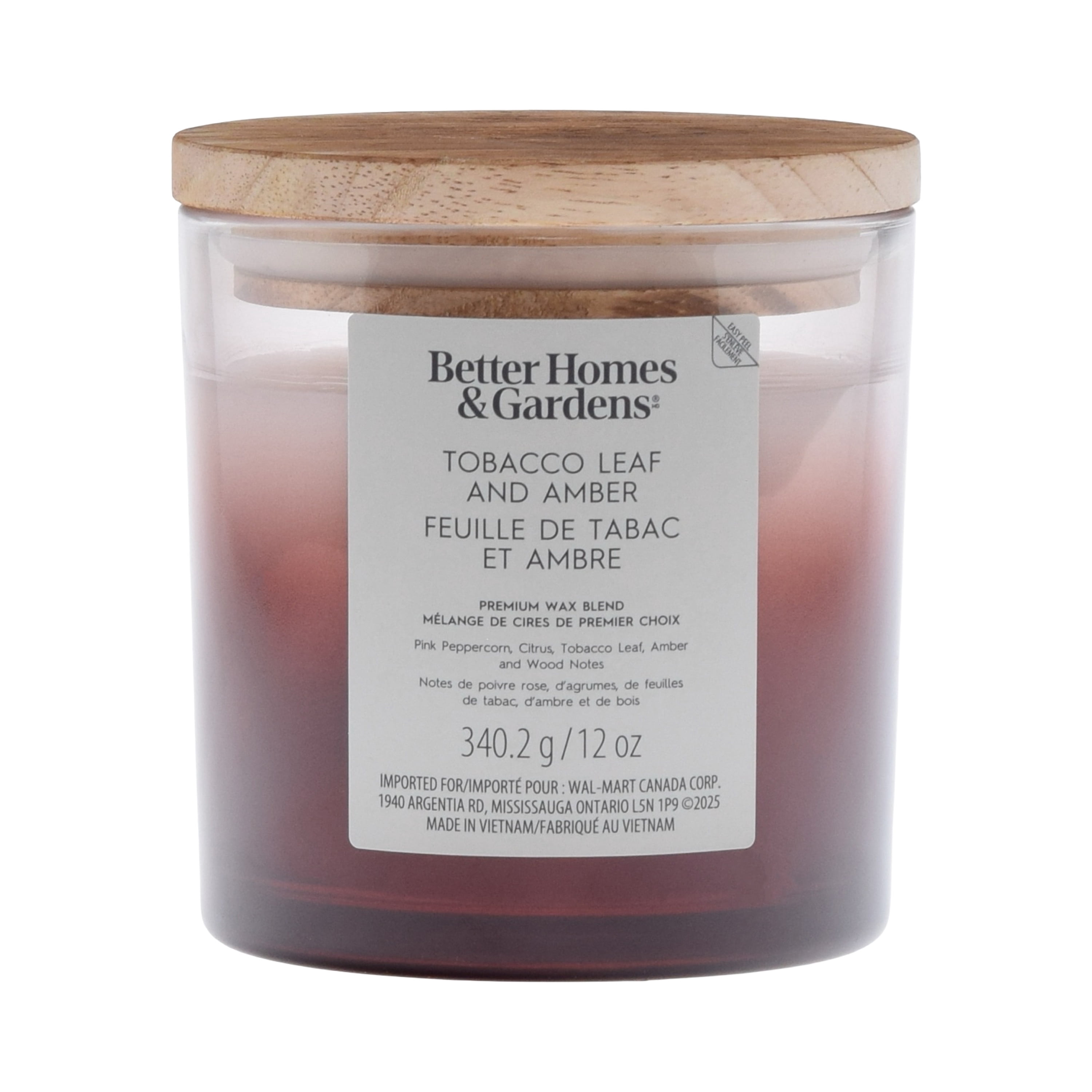 Bougie parfumée en pot ombré à 2 mèches à la cire de paraffine 12 oz Better Homes & Gardens, Feuille de tabac et ambre