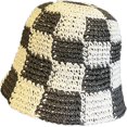 thumbnail image 1 of LinYooLi Chapeau Seau en Paille pour Femmes Chapeau de Pêcheur en Crochet Patchwork à Carreaux Protection Solaire Extérieur Chapeau Seau Creux pour Dames, 1 of 8
