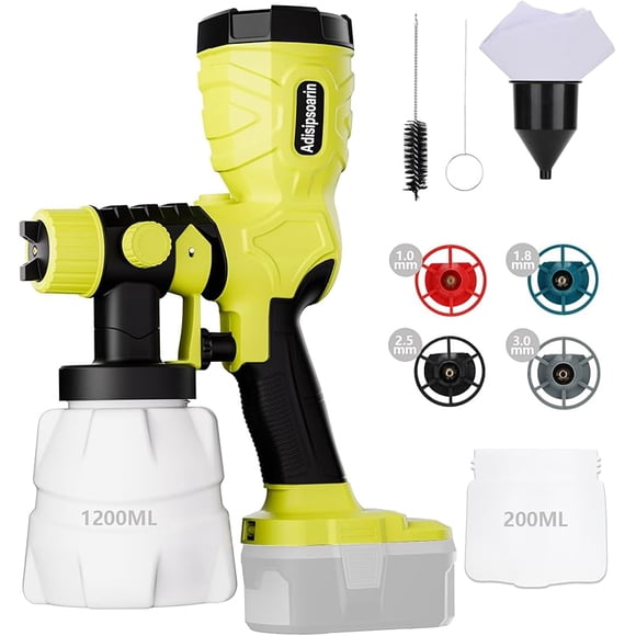 300W Cordless Paint Sprayer for Ryobi 18V Battery, Spray Gun with Brushless Motor & 4 Copper Nozzles, for Interior, Exterior Walls, Furniture, Fences (Battery Not Included)