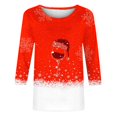 thumbnail image 4 of KIHOUT Hauts pour Femmes Manches Longues Liquidation Mode Petite Confortable Col Rond Manches 3/4 Imprimé de Noël T-shirt Décontracté Blouse, 4 of 4