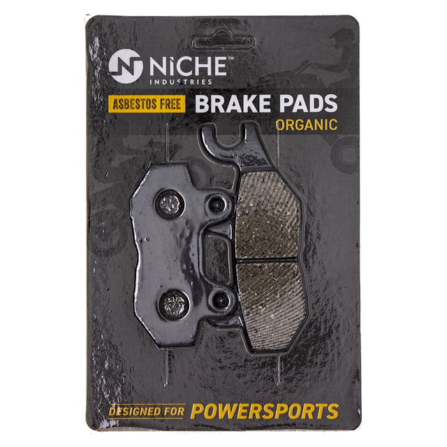 Niche Brake Pad Set for Triumph Tiger 1050 Speed Triple Rear Organic 519-KPA2575D. The product is displayed in its original packaging, highlighting its asbestos-free organic material and suitability for powersports. Compatible with Triumph models like Tiger 1050 and Speed Triple, and replaces OEM parts T2020560 and T2020072.