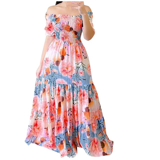 MesaSe Robes Bohèmes à Fleurs pour Femmes, Épaules Dénudées, Fluides, Ligne A, Plage, Fête, Robe Maxi, Robes de Retour à la Maison