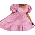 thumbnail image 1 of Robe Décontractée pour Femme Couleur Unie Polyester Manches Courtes Bouffantes Col Carré Style Ourlet à Volants Mini Robes Jaune m, 1 of 5