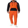 thumbnail image 2 of Men‘s Fitness Sports Pants Set Contrast Color Patchwork Drawstring Hooded Large Pocket Sweater + High Stretch Pants, 2 of 9