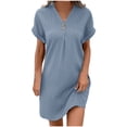 thumbnail image 2 of FcBaudy Robe à Manches Courtes Col en V Longueur Genou, Robes d'Été pour Femmes, Robes Décontractées pour Femmes Col Rond Manches Courtes avec Poches Fendue à Ourlet Croisé Robe pour Femmes, 2 of 5