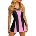 thumbnail image 4 of Women's Tummy Control Swim Dress, Crewneck Color Block Mesh Patchwork One Piece Skirted Slim Fit Modest Bathing Suit,Pink,XXL, 4 of 7