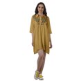 thumbnail image 1 of Moomaya Décontracté Manches 3/4 Rayonne Uni Tunique Brodée Chemises Robes pour Femmes, 1 of 6
