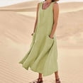 thumbnail image 2 of Facrlt Jupe en Lin de Coton Sans Manches Longue Robe d'Été de Couleur Unie, 2 of 4