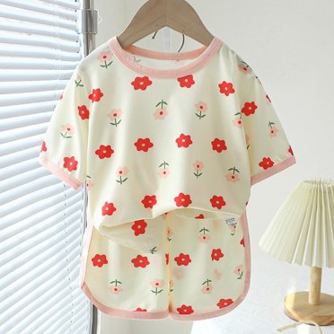 uublik Pajama Set Kids 1-14 Years Summer Pjs Short Sleeve 2 Piece Sleepwear Pink