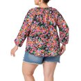 thumbnail image 4 of GRACE & GRANDEUR Blouse Colorée à Fleurs pour Femme Grande Taille, Col à Nouer, Manches 3/4, Noir 4X, 4 of 5