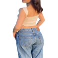 thumbnail image 3 of Débardeurs d'Été pour Femmes Sans Manches Col Carré 3D Fleur Dentelle Garniture Équipée Crop Tops, 3 of 5