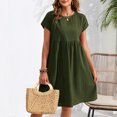 thumbnail image 4 of Yuyuzo Robes d'Été pour Femmes 2025 Coton Lin Manches Courtes Plissées Robe Midi Décontractée T-Shirt Fluide Robe d'Été, 4 of 4