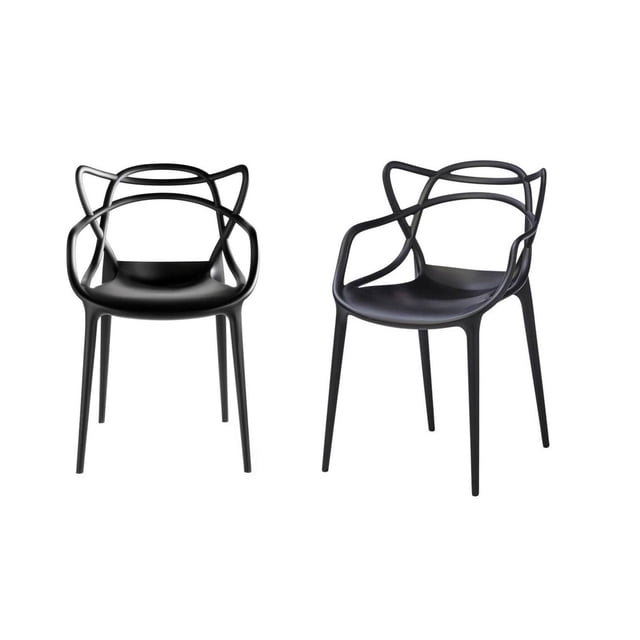 Heavenly Collection | Modern Black Plastic Side Chair - Mid-Century Molded Dining Chair - Ideal for Kitchen, Dining Room & Patio | Set 2