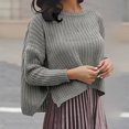 thumbnail image 2 of Timegard Knit Tops for Women Crewneck Split Long Sleeve Cropped Pullover Fall Winter Loose Sweaters, 2 of 6