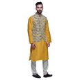 thumbnail image 2 of Atasi Mandarin Collar Traditional Solid Kurta Pajama With Printed Jacket Set, 2 of 3