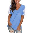 thumbnail image 2 of Pompotops T-Shirt en Dentelle à Manches Courtes et Col en V pour Femmes, 2 of 4