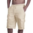 thumbnail image 2 of AherBiu Mens Shorts Linen Drawstring Elastic Waist Classic Fitted Casual Summer Beach Shorts with Pockets, 2 of 8