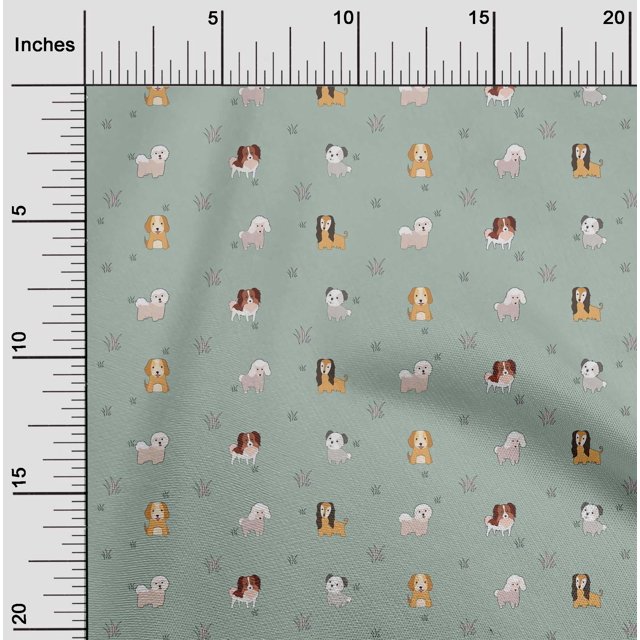 oneOone Tissu Georgette Viscose Imprimé Herbe & Chiots Chien BTY 42 Pouces de Large