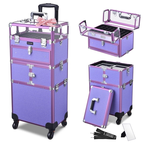 Byootique Organisateur de Vernis à Ongles 2en1 Train de Maquillage Roulant Manucure Violet