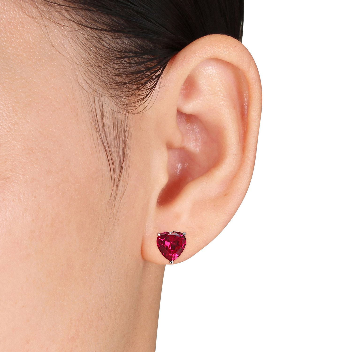 Boucles d'oreilles Tangelo en forme de cœur avec 5.68 carat de rubis synthétique en argent sterling