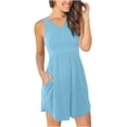 thumbnail image 1 of Pisexur Robes pour Femmes Mode Col en V Sans Manches Mini Robe Tunique Décontractée Robe d'Été Basique Couleur Unie Mode Taille Haute Robe de Plage avec Poches, 1 of 5