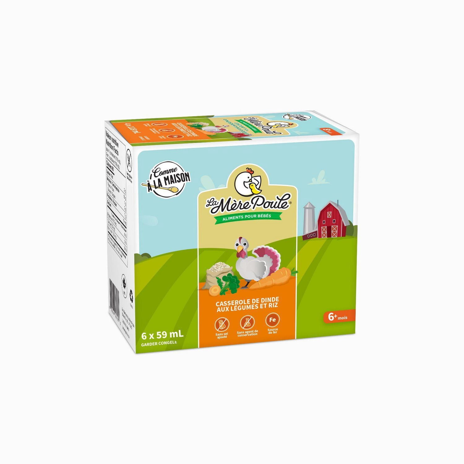 Mother Hen Baby Food Stage 1 Turkey Casserole with Vegetables and Rice Purée Meal, No Salt or Sugar Added, 6x59 ml