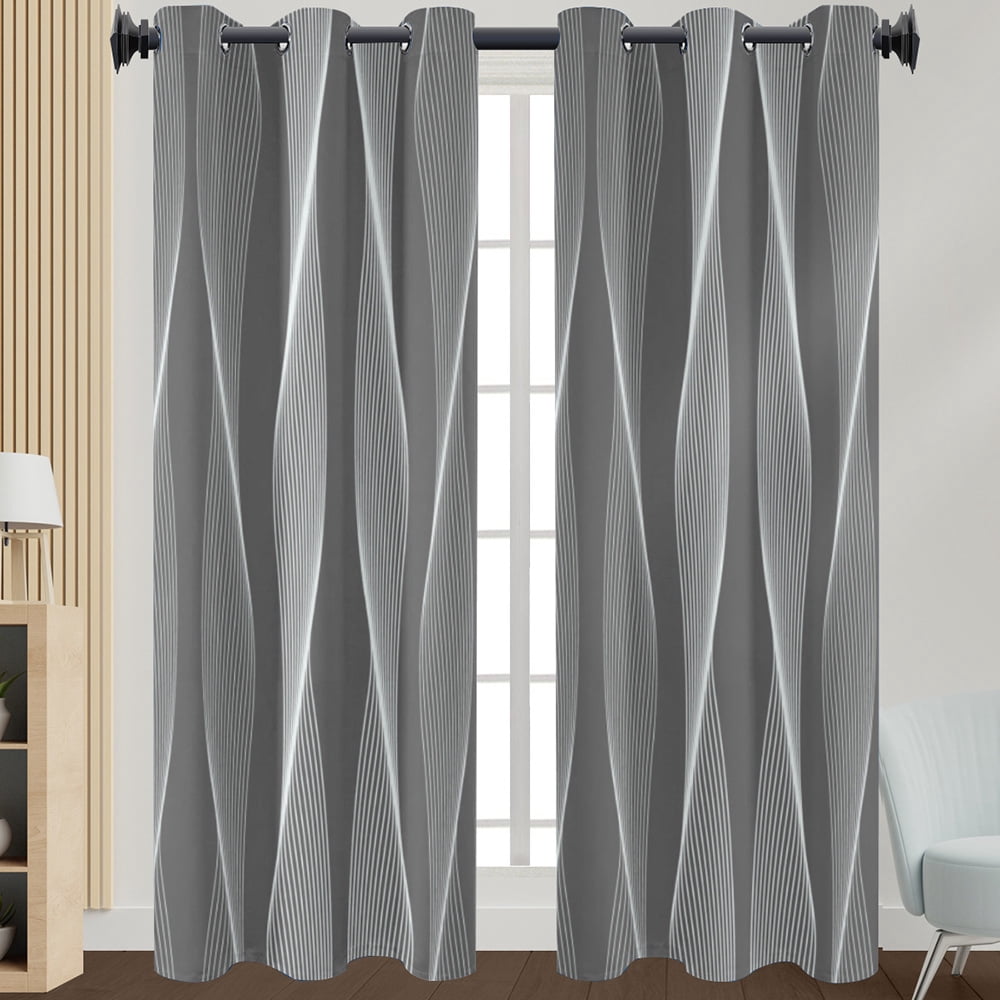 Innerwin Rideaux pour Fenêtres Écoénergétiques Assombrissants, Panneaux à Oeillets, Rideau de Luxe Occultant pour Fenêtre, Isolé Thermiquement, Moderne, Protection UV, Intimité, Rayure Grise 108*160 cm