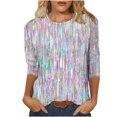 thumbnail image 2 of UPPADA Blouses pour Femmes Grande Taille à Manches 3/4, T-Shirts à Imprimé Floral Teintable, Chemises Décontractées Tendance à Col Rond, Chandails Confortables à Enfiler, Hauts Blouses Mignons d'Été pour Femmes, Hauts à Manches 3/4 en Liquidation, 2 of 5
