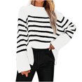 thumbnail image 1 of Yuyuzo Womens Sweaters Stripes Long Sleeve Crew Neck Pullover Jumper Tops Basic Ribble Knit Fall Blouse, 1 of 6