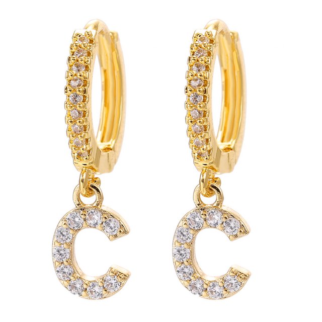 LSLJS Dainty Gold Plated Initial Hoop Earrings Letter Alphabet Dangle Earrings Fashion Sparkly Rhinestone Letter Initial Pendant Drop Earrings for Women Valent