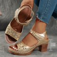 thumbnail image 2 of Sandals for Women, Fish Mouth Design with Hook-and-Loop Ankle Strap, Thick Block Heel, Faux Leather Upper, Cushioned Insole, Breathable Open-Toe, 2 of 9