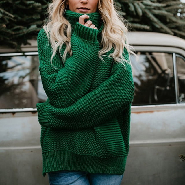 RKSTN Sweaters for Women Casual Solid Color Casual Thick Line Long Sleeve Turtleneck Sweater Fall Sweaters