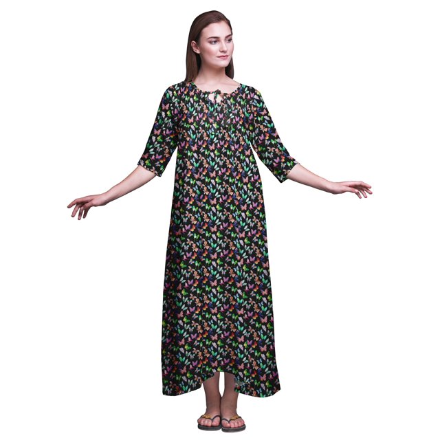 Bimba Chemises de Nuit Maxi Noires Colorées Imprimées pour Femmes avec Combinaison d'Été Vêtements de Nuit X-Small