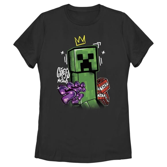 Women's Minecraft Creeper King Graphic Tee Black X Large