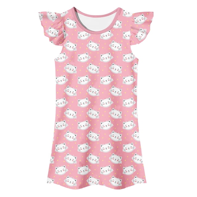 MIASHUI Robe de Princesse pour Tout-Petites Filles, Chemises de Nuit à Manches à Volants pour Filles, Pyjamas, Rose, 6-7 Ans
