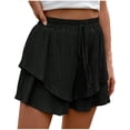 thumbnail image 1 of Yuyuzo Shorts for Women Drawstring High Waisted Double Layered Ruffle Shorts Wide Leg Casual Summer Beach Shorts, 1 of 7