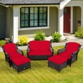 thumbnail image 3 of Costway 5PCS Patio Rattan Furniture Set Loveseat Sofa Ottoman W/Red Cushion, 3 of 10