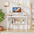 thumbnail image 4 of Costway Home Office Desk with Monitor Stand, Open Shelf & Metal Frame, Earphone Hook White, 4 of 10
