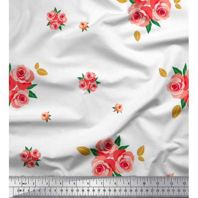 Soimoi Toile de Popeline de Coton Feuilles & Fleurs Roses Imprimés par Yard 56 Pouces de Large