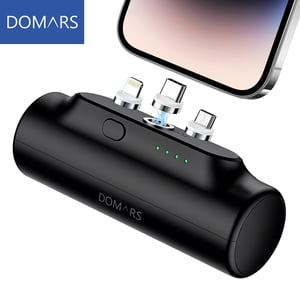 Domars 3000mAh Magnetic Power Bank, Ultra Light 60g Portable Charger with 3 Replaceable (Type-C, iOS, Micro USB), Strong Magnetic Adsorption Mini Power Bank with LED Indicator