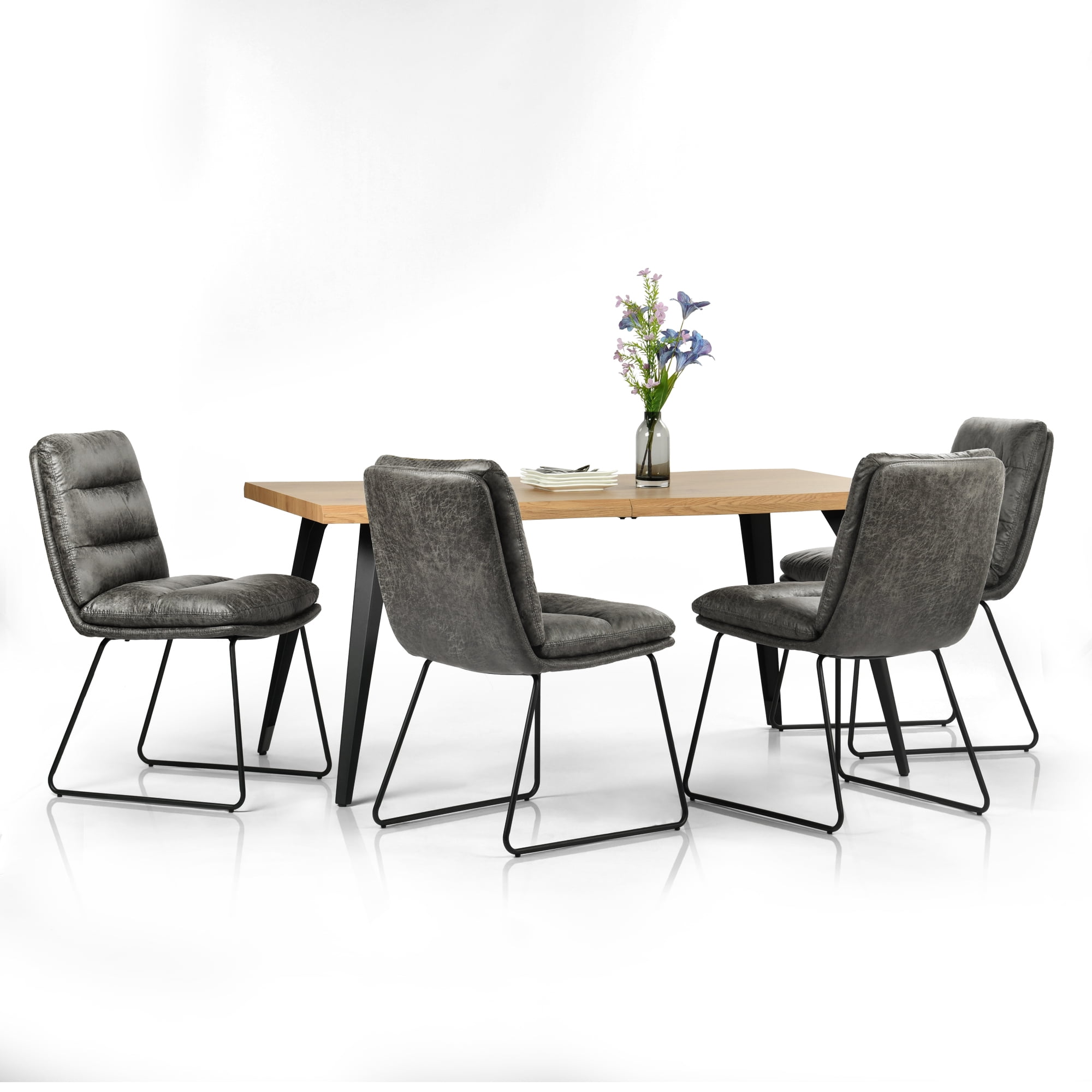 Ensemble de salle à manger industriel Homy Casa 63 pouces pour 4 personnes, table en faux bois, chaises en similicuir
