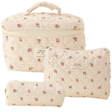 TopLLC Cosmetic Bags 3 Pcs Cotton Quilted Makeup Bag Set Floral Cotton Cosmetic Bag Toiletry Travel Organizer Bag For Women Girls paket paket