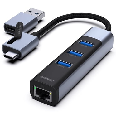 BENFEI 2in1 USB-C/USB 3.0 to Ethernet Adapter with 3*USB 3.0 Ports Compatible for iPhone 15 Series, MacBook Pro/Air 2023/2022/2021/2020/2019 and More