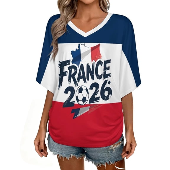 Ramiter Chandails de Soccer Cup 2026 pour Femmes, Coupe Ample, Maillot du Mexique, Maillots du Brésil, Y2K, Col en V, Hauts de Fan de Soccer (Marine, TTG)