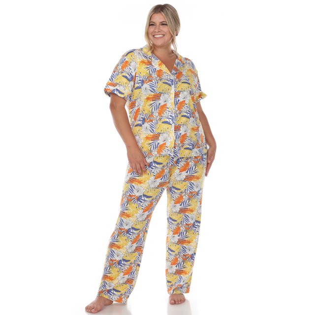 White Mark Ensemble de Pyjama Tropical à Manches Courtes à Boutons pour Femmes