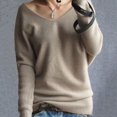 thumbnail image 4 of Women Cashmere Sweaters V-neck Pullover Loose Knitting Top for Spring Autumn(Black XL), 4 of 6