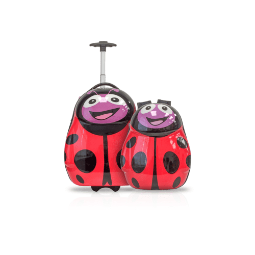 TUCCI Cuddlebug Valise pour Enfant avec Sac à Dos, Ensemble de Bagages Rigides à Roulettes de 13 Pouces pour Enfants. Conçu comme Compagnon de Voyage, Il Présente une Oeuvre Vibrante sur le Thème de la Coccinelle avec une Finition Lustrée, des Roues en Ligne pour un Roulement Fluide et des Fermetures Éclair. Comprend un Sac à Dos Assorti avec un Intérieur Doublé, Idéal pour les Voyages en Famille.