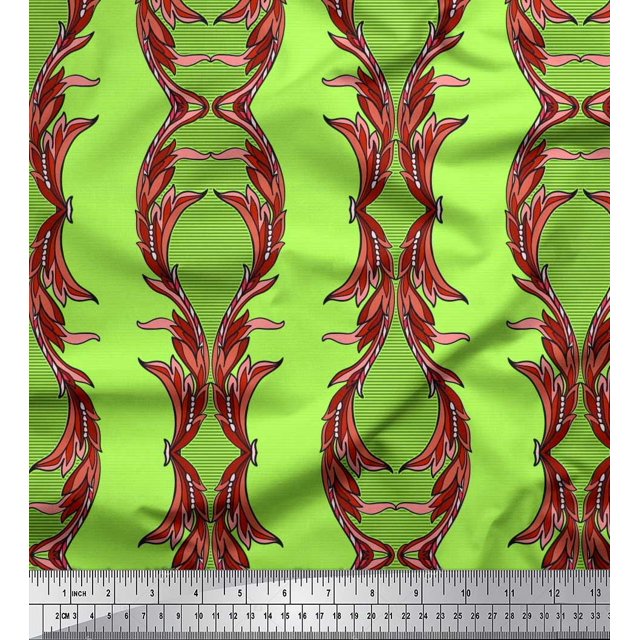 Soimoi Silk Fabric Stripe & Ogee Damask Decor Fabric Printed Yard 42 Inch Wide